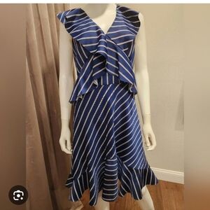 Banana Republic Blue and White Silk Flounce Dress - 0